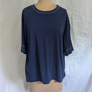 Vtg Navy Short Sleeve Lace Embroidered Boxy T Shirt Women's L Made in the USA